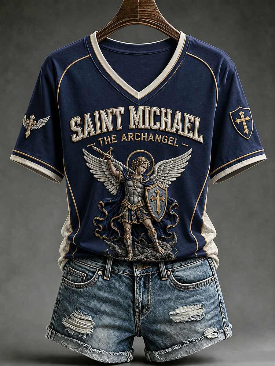 Women's Saint Michael The Archangel V-neck T-shirt