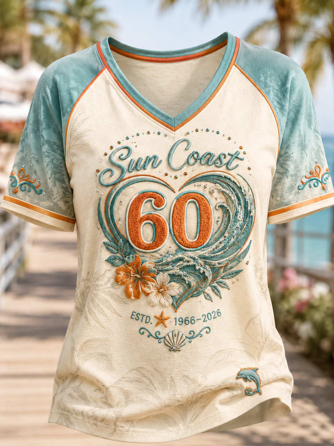 Women's Miami Dolphins V-Neck Off-Shoulder Short-Sleeved T-Shirt