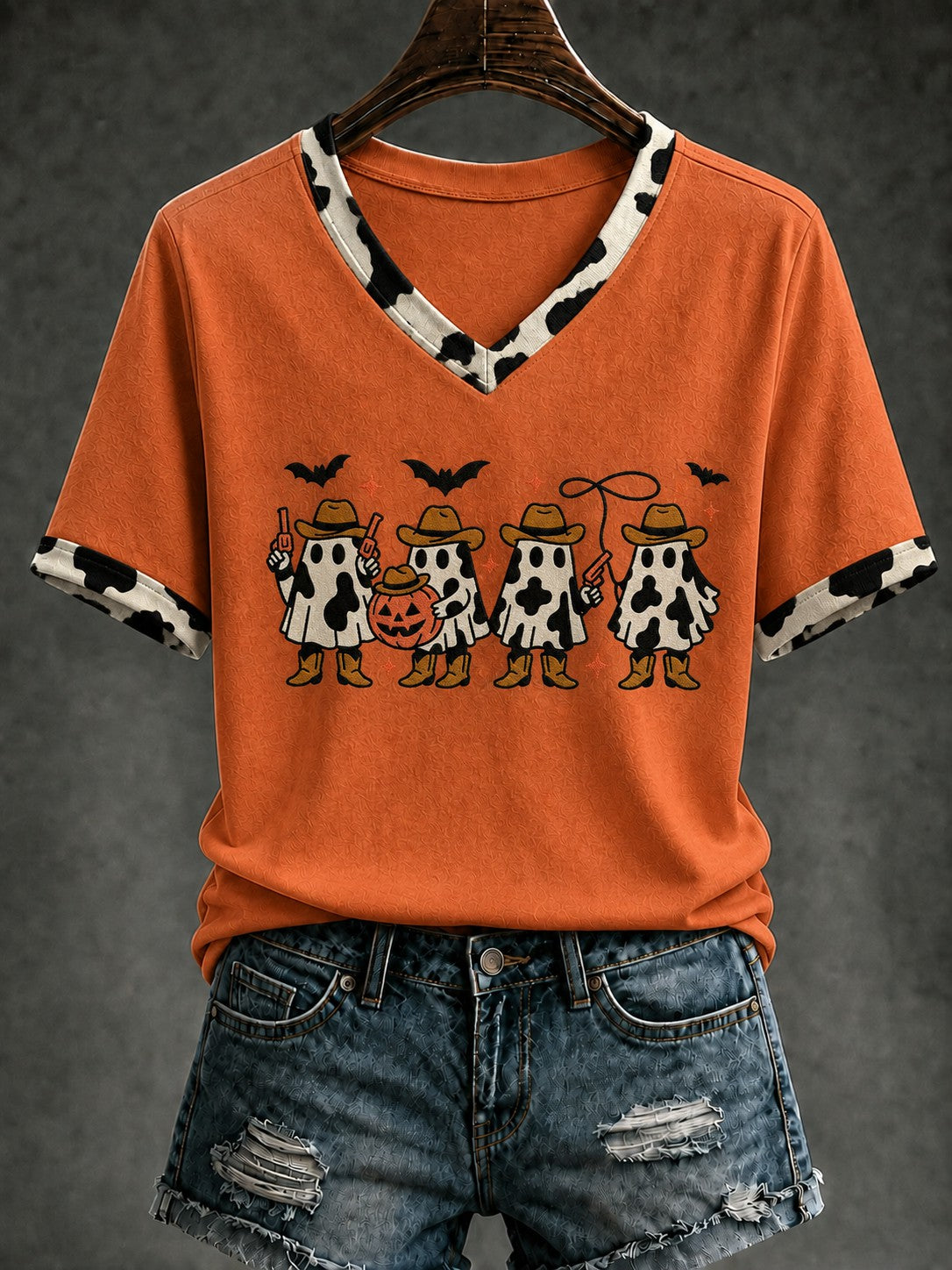 Women's Western Halloween Printed V-neck T-shirt