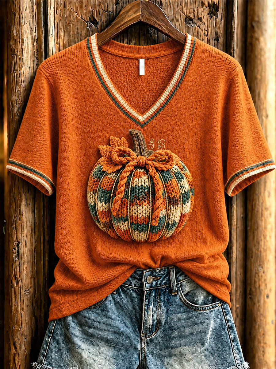 Women's Fall Pumpkin Print Casual T-Shirt
