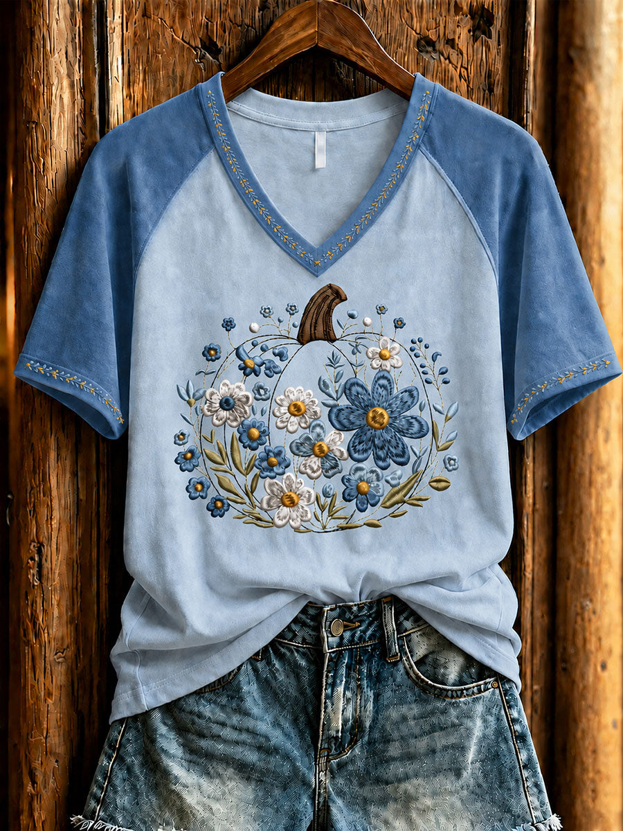 Women's Fall Pumpkin Print Casual T-Shirt