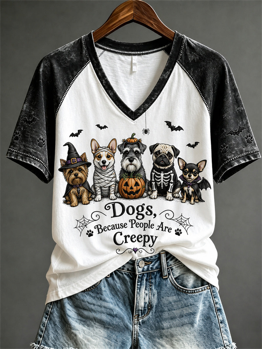 Women's Dogs Because People Are Creepy Halloween Dogs Print short-sleeved T-shirt