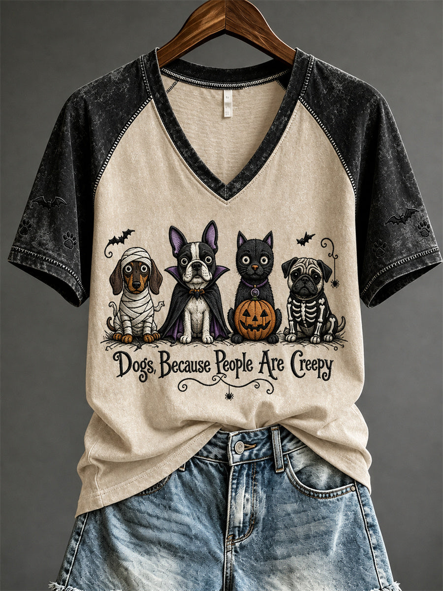 Women's Dogs Because People Are Creepy Halloween Dogs Print short-sleeved T-shirt