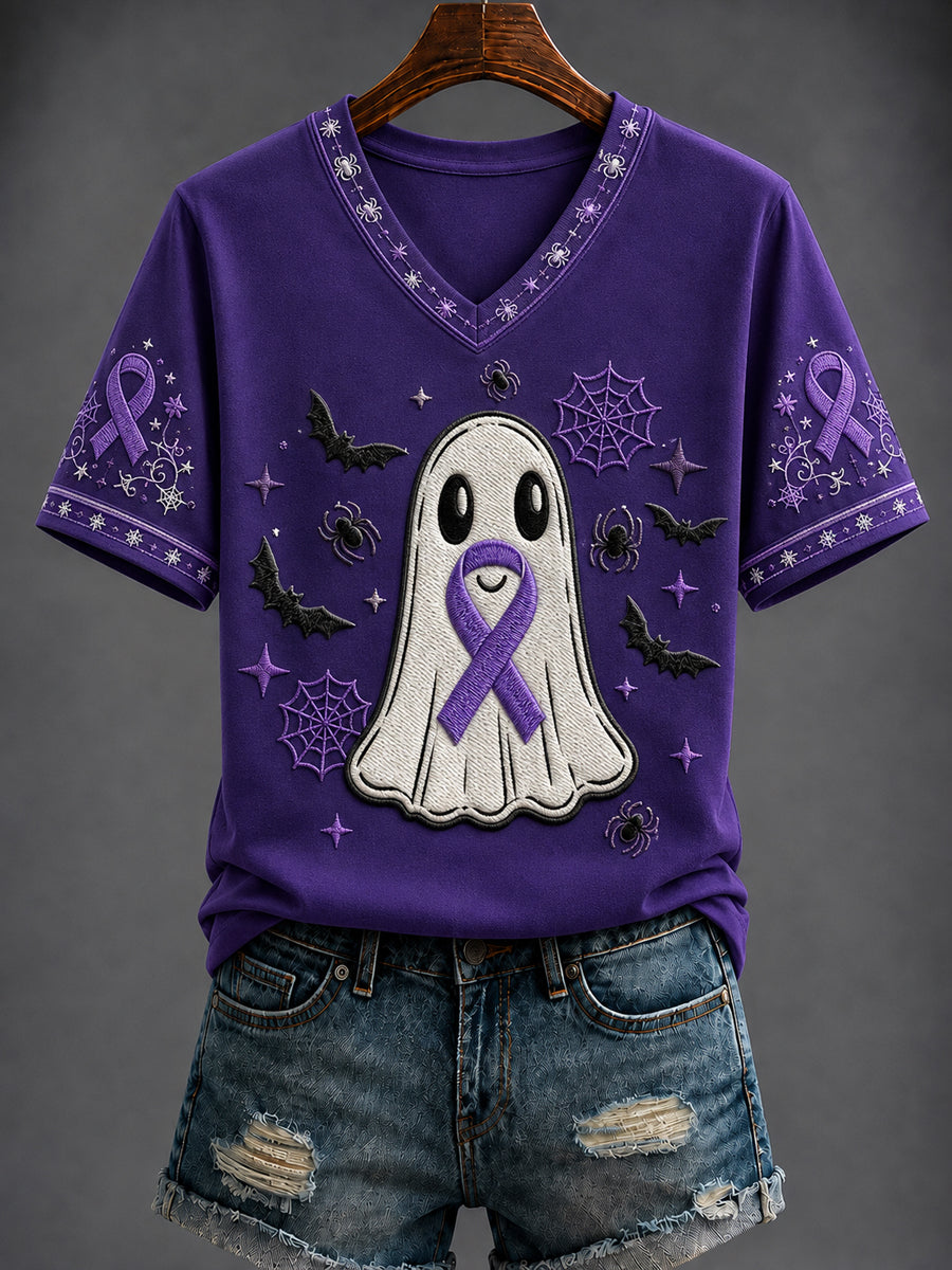 Women's Alzheimer's Disease Halloween Printed V-neck T-shirt
