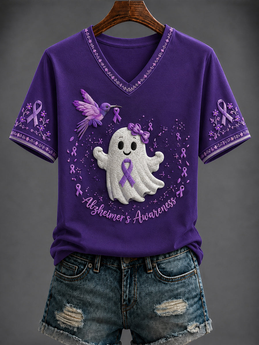 Women's Alzheimer's Disease Halloween Printed V-neck T-shirt