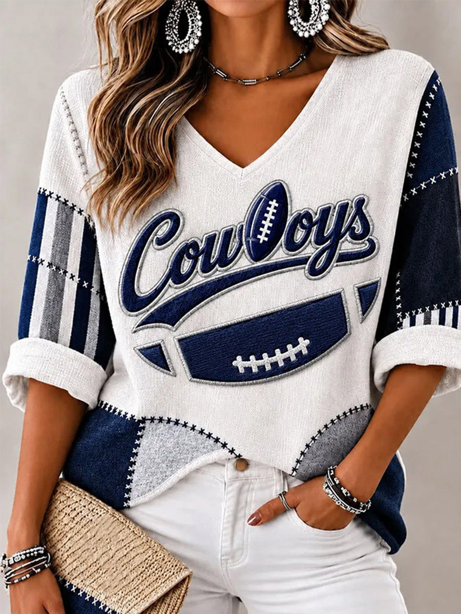 Women's Football Gameday Gift For Football Fans Casual V-Neck Tee