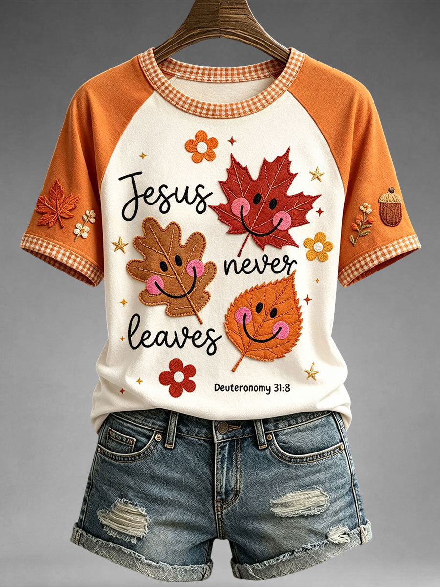 Women's Jesus Never Leaves T-shirt