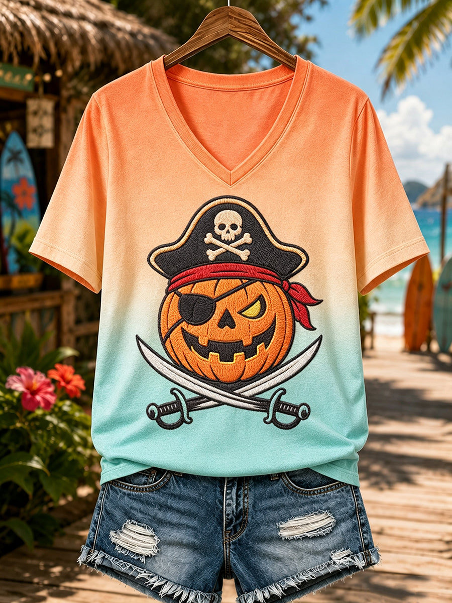 Women's Tropical Halloween Witchy Vacation Print T-shirt