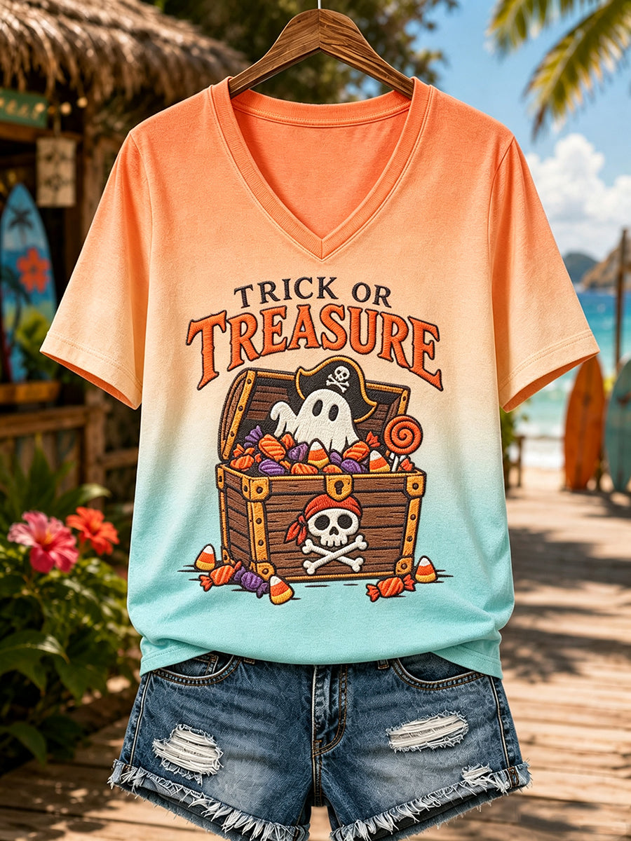 Women's Tropical Halloween Witchy Vacation Print T-shirt