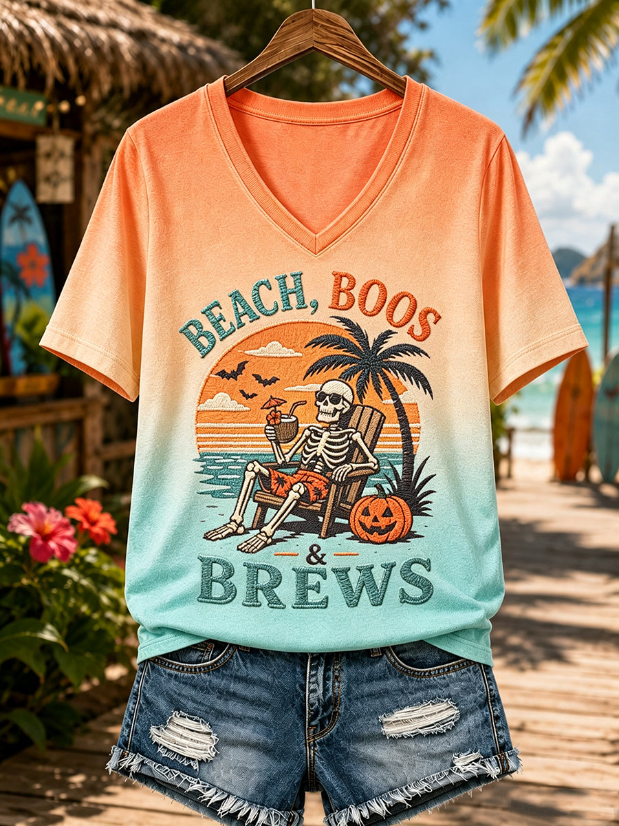 Women's Tropical Halloween Witchy Vacation Print T-shirt