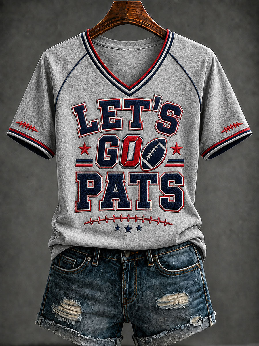 Women's Football Print V-neck T-shirt