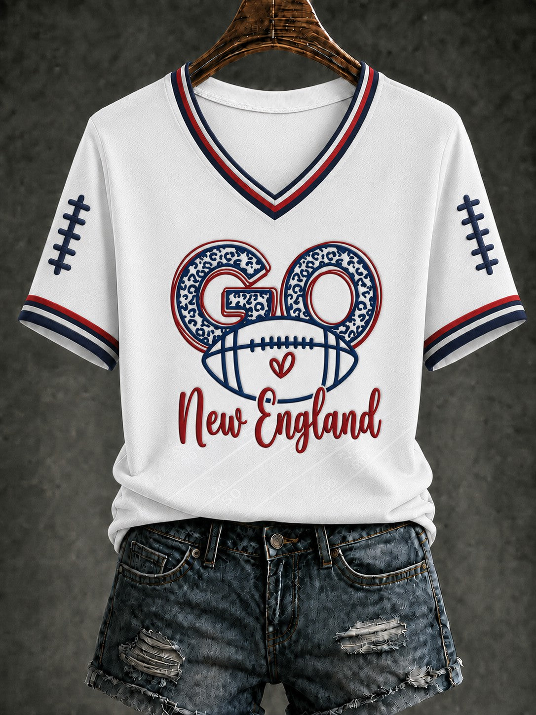 Women's Football Printed V-neck T-shirt