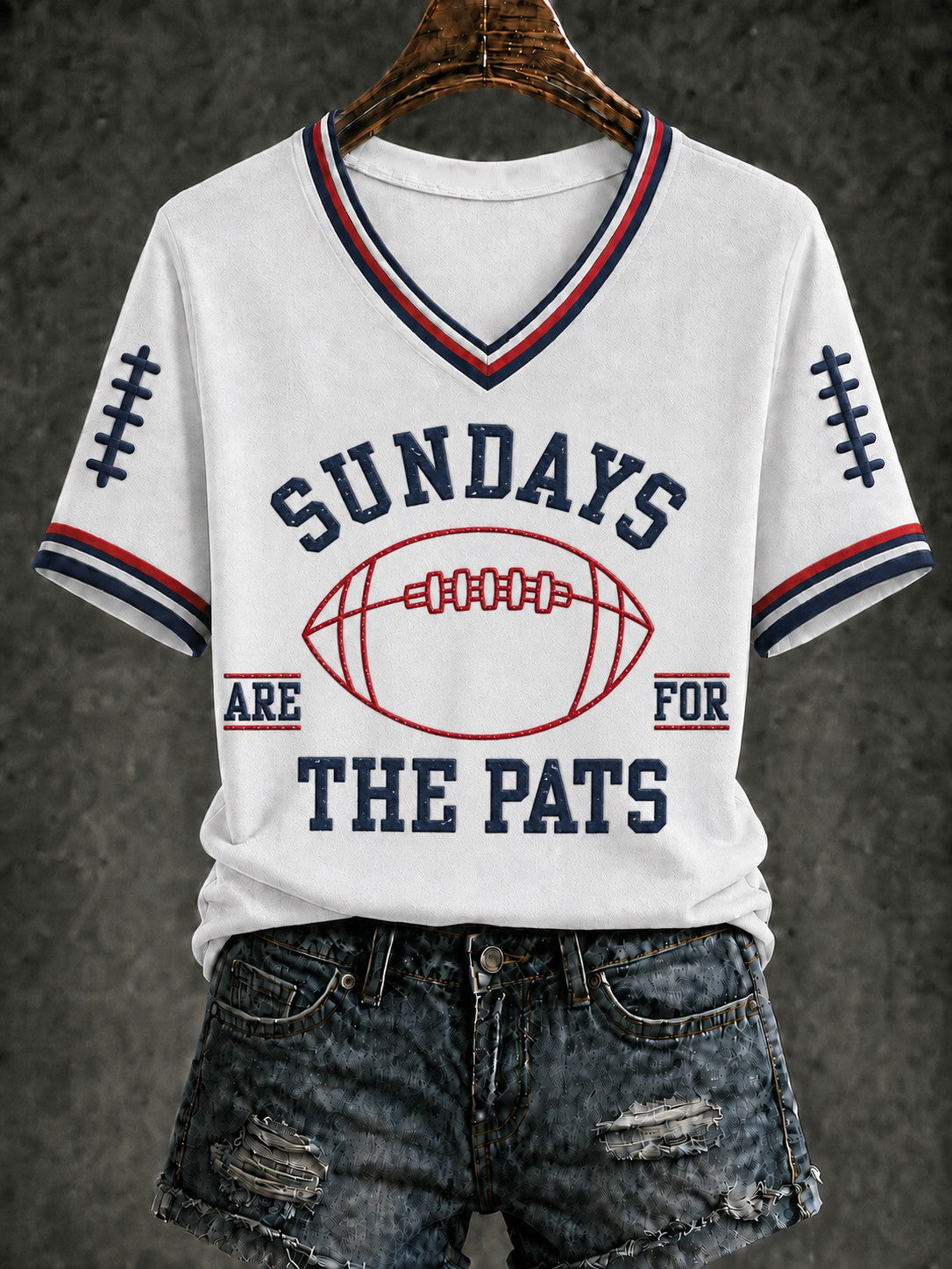 Women's Football Printed V-neck T-shirt