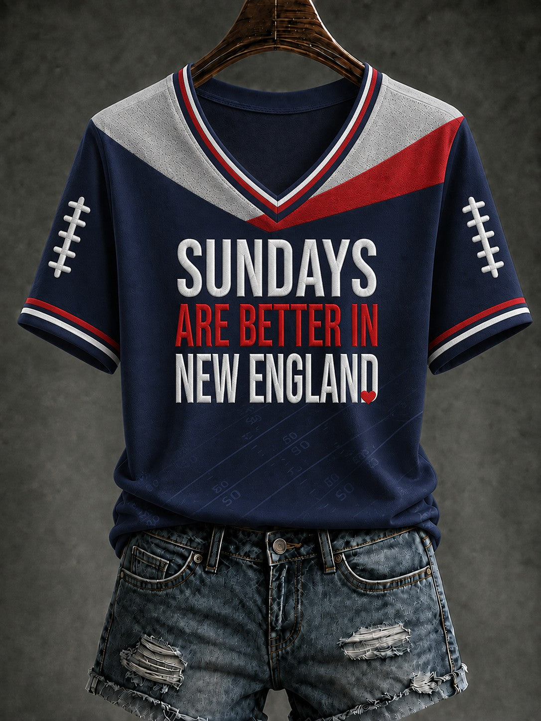 Women's Football Printed V-neck T-shirt