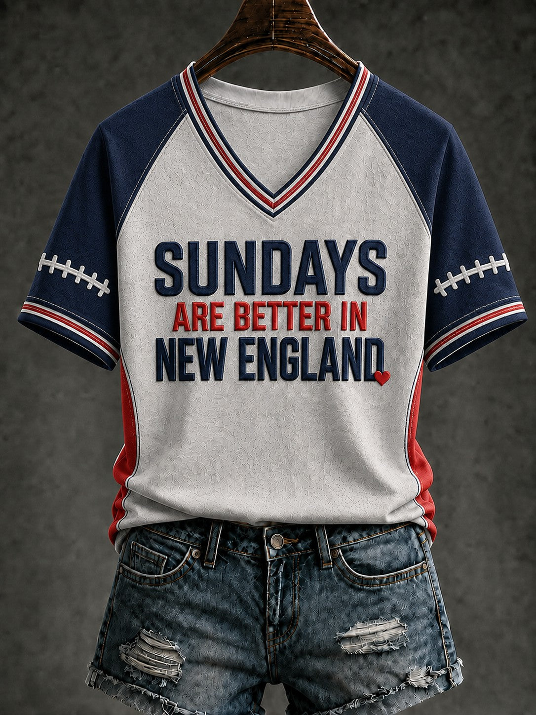 Women's Football Printed V-neck T-shirt