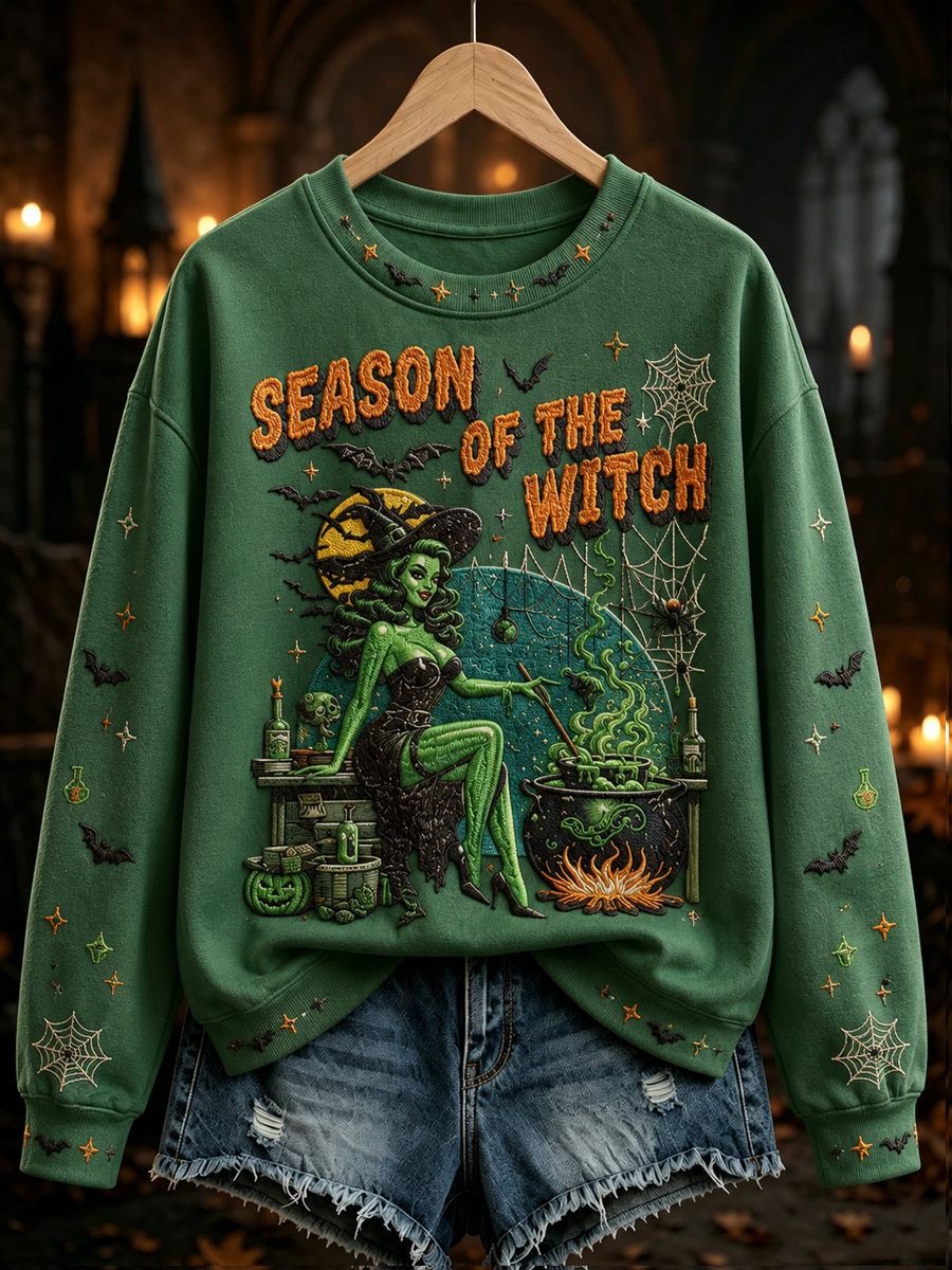 Women's Halloween witch print Regular Sweatshirt