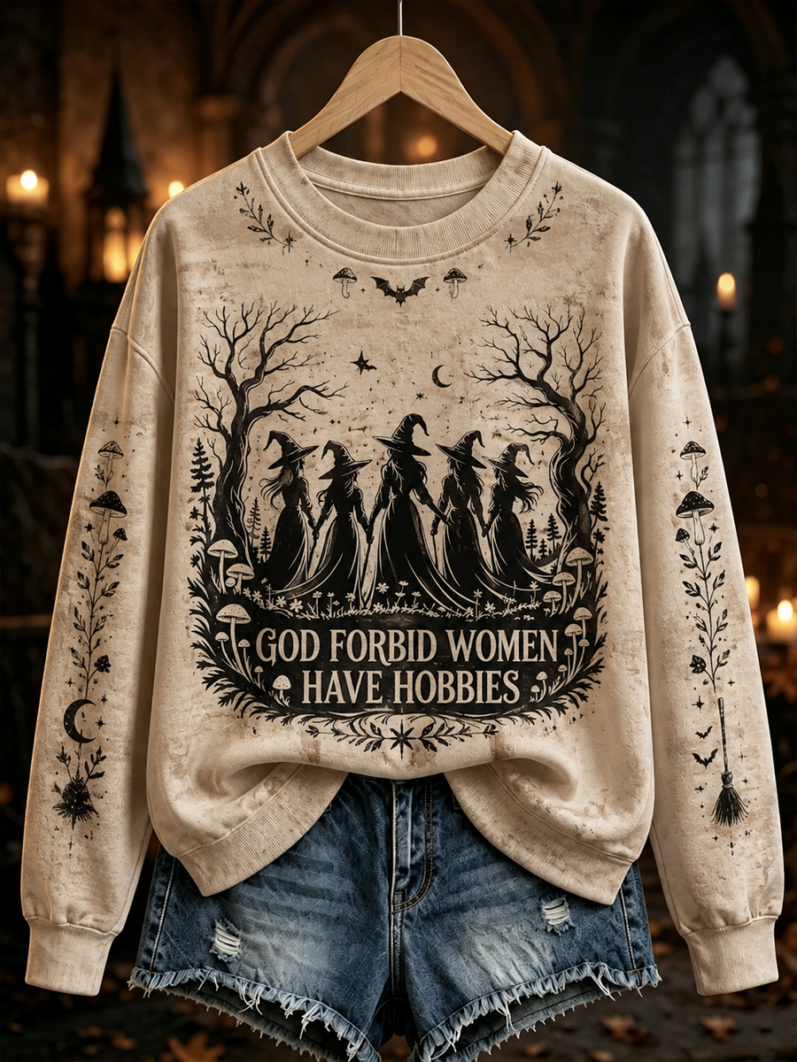 Women's Halloween witch print Regular Sweatshirt
