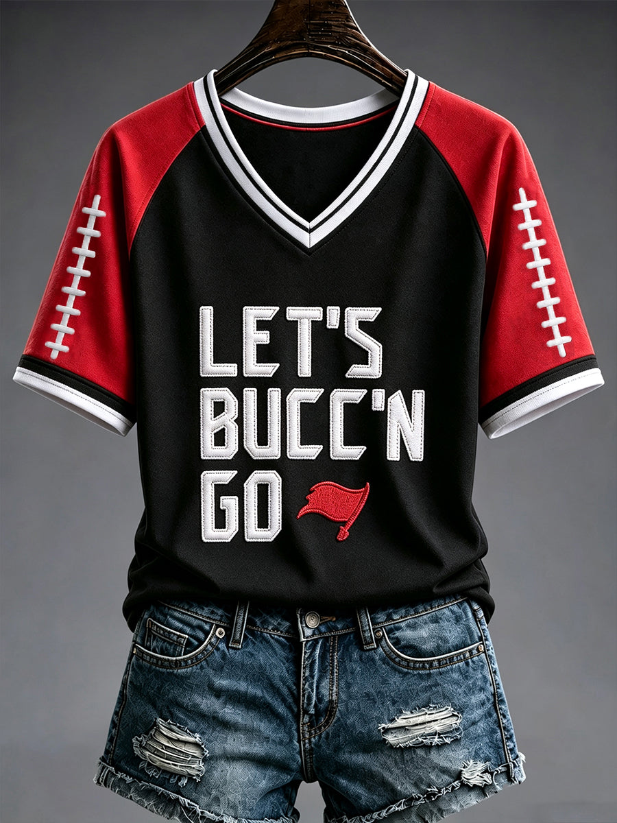 Women's Football Fan Print V-neck T-shirt