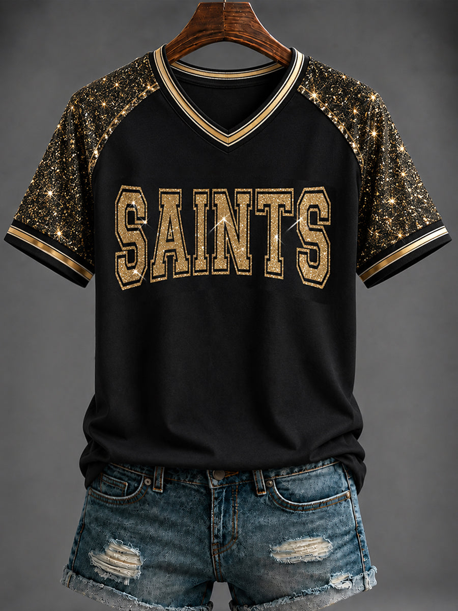 Women's America Football Printed V-neck T-shirt