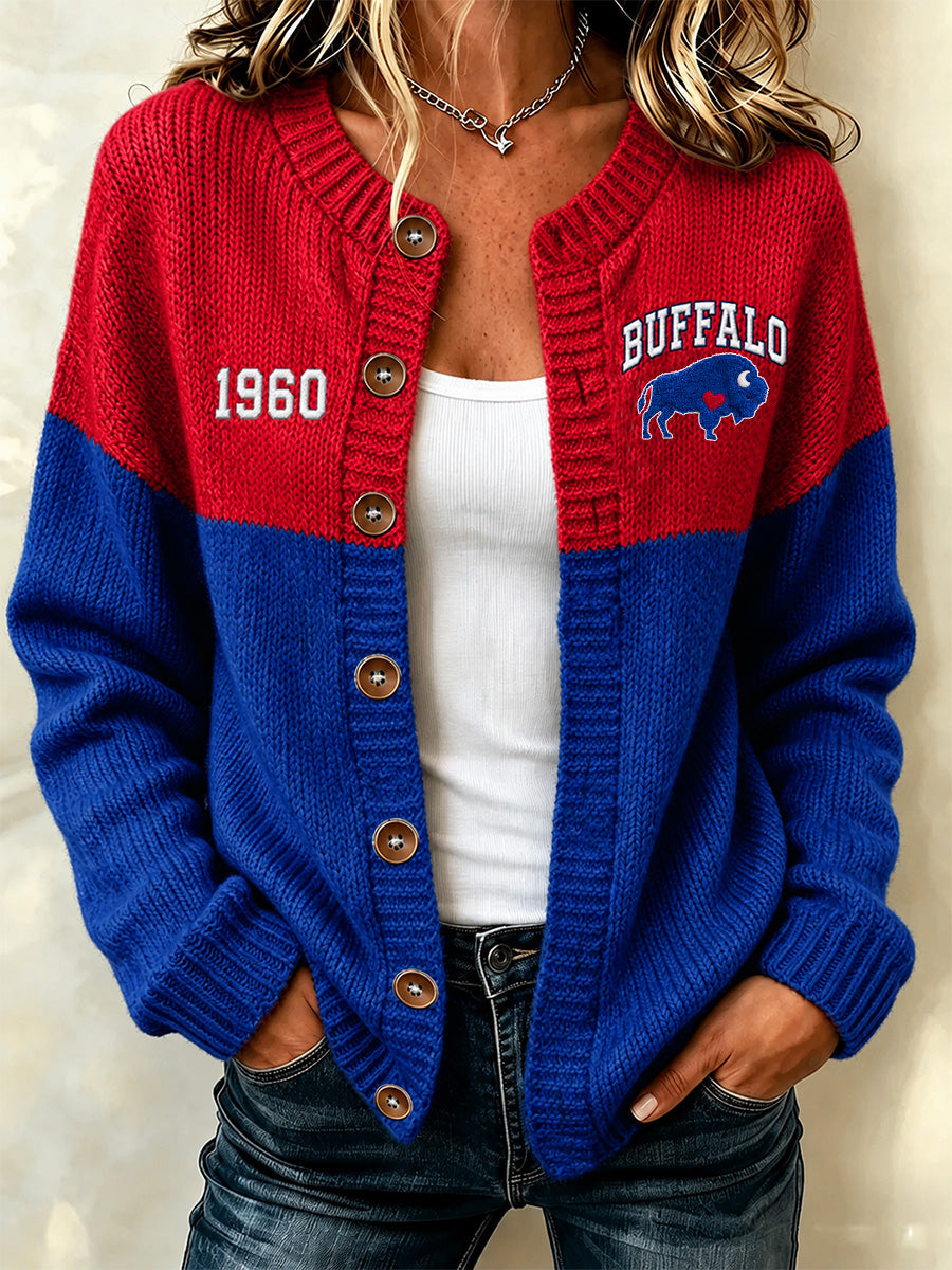 Women's Football Lover Buffalo Print Casual Cardigan