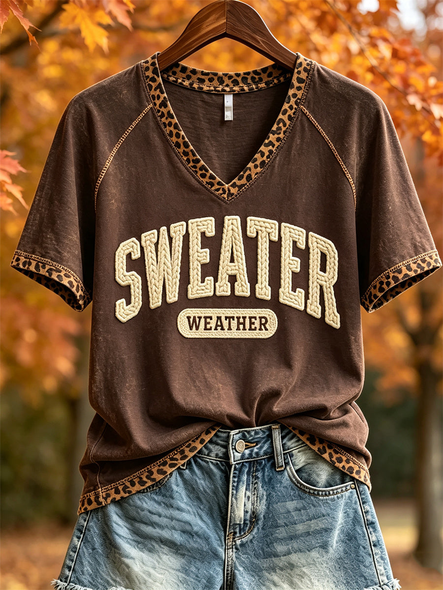 Women's Fall Sweater Weather Print short-sleeved T-shirt