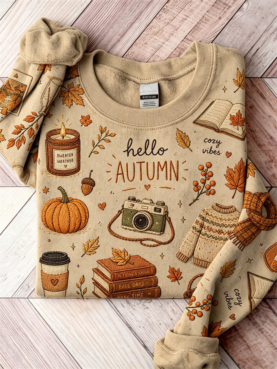 Women's Cozy Fall Elements Pattern Print Sweatshirt