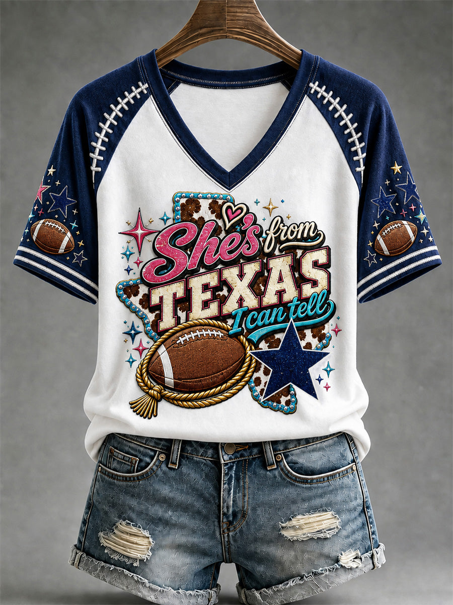 Women's Football Gameday Gift For Football Fans Casual V-Neck Tee