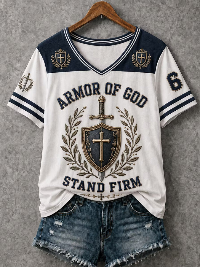 Women's Christian Armor of God "Stand Firm" V-Neck Short Sleeve T-shirt