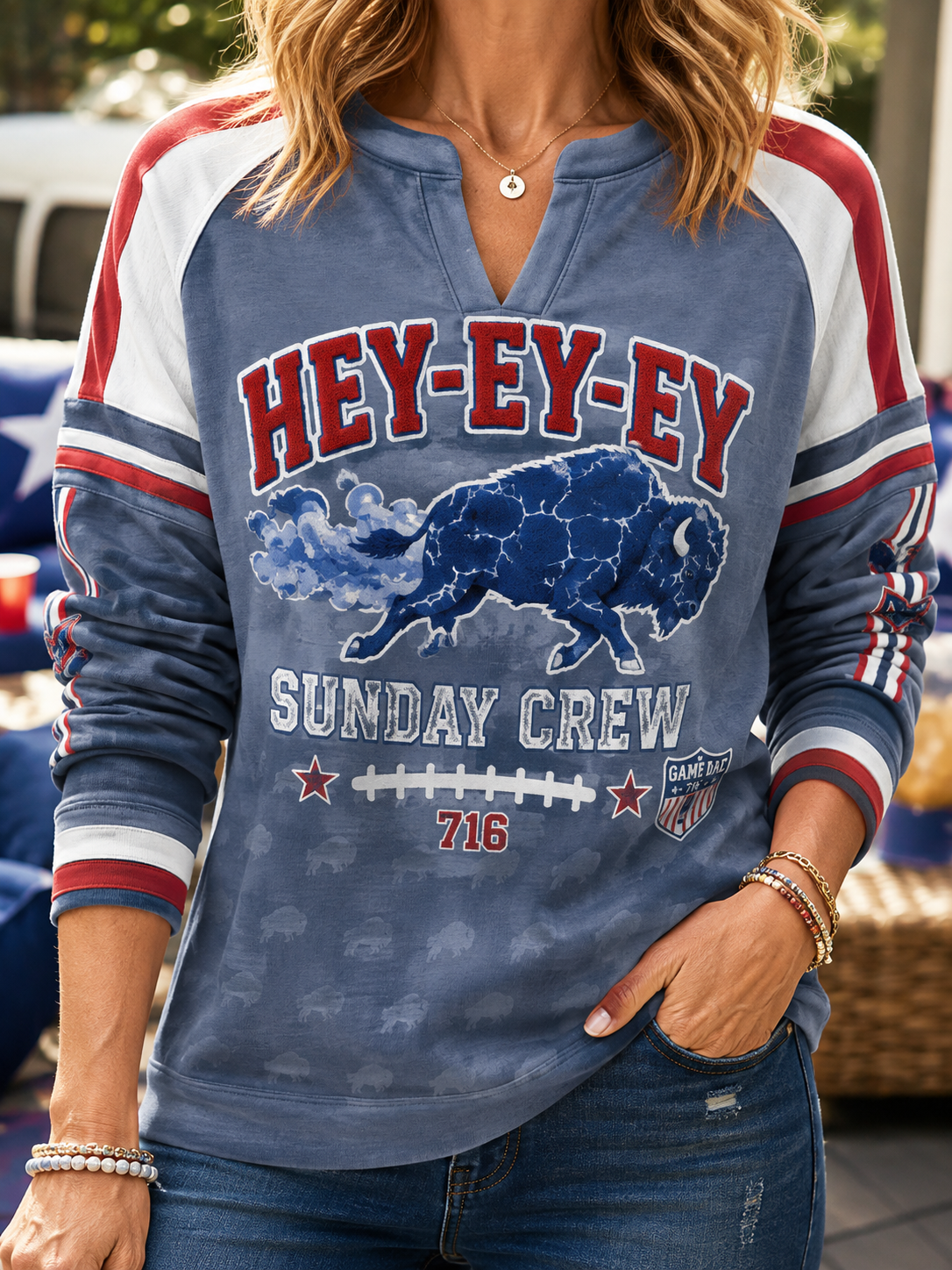 Women's Buffalo Bills Cotton-Linen Long-Sleeve T-Shirt