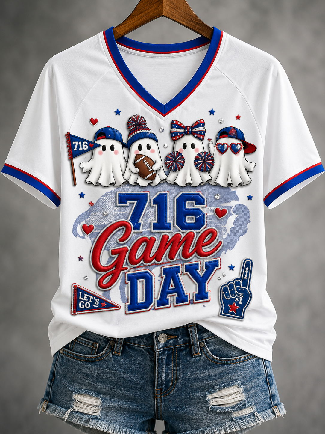Women's Buffalo Bills V-Neck Off-Shoulder Short-Sleeved T-Shirt