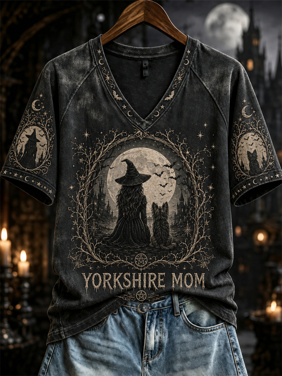 Women's Halloween Witch Yorkshire Mom Print short-sleeved T-shirt