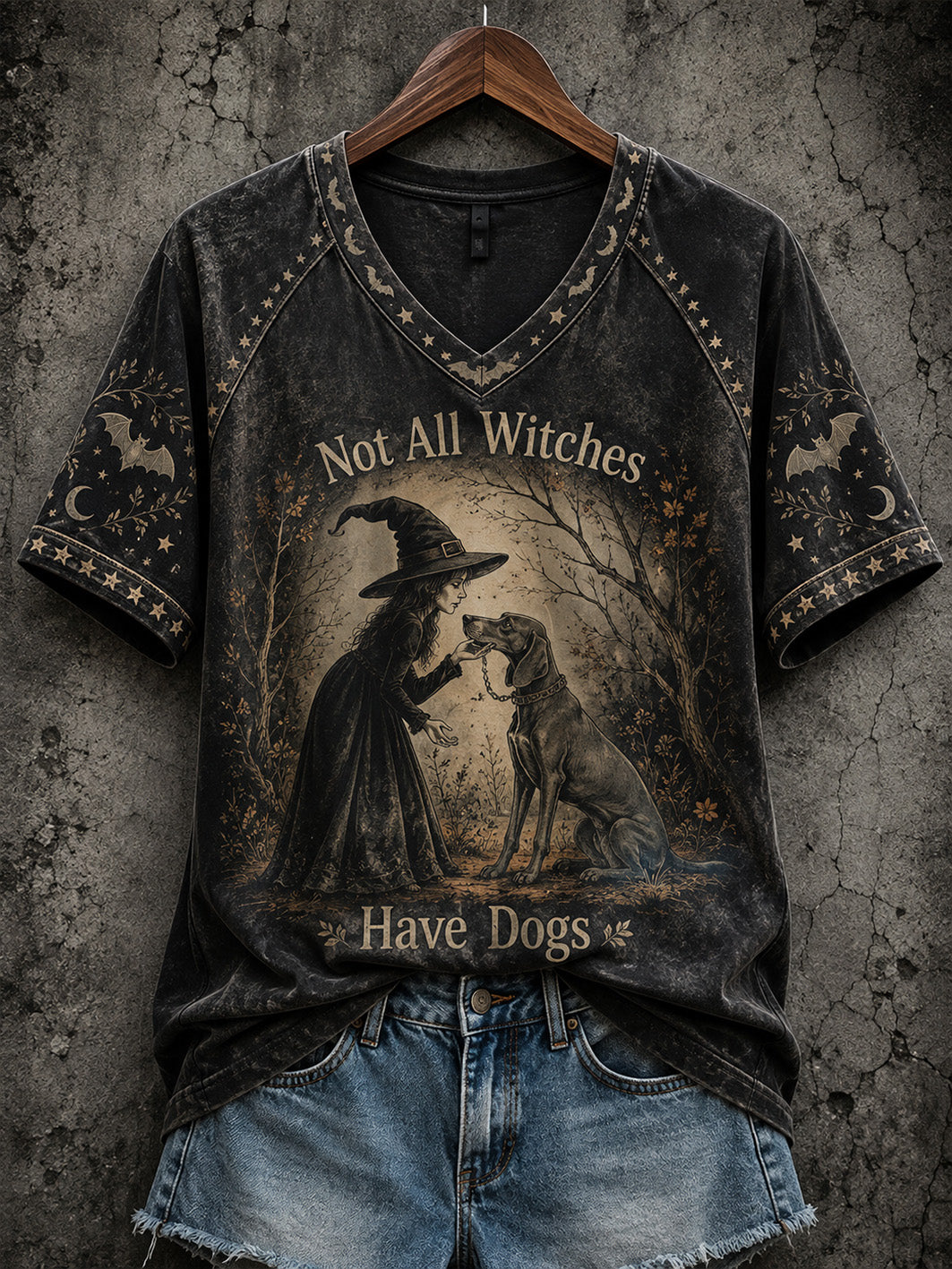 Women's Halloween Witch And Dog Pattern Printed Casual Short Sleeve T-Shirt