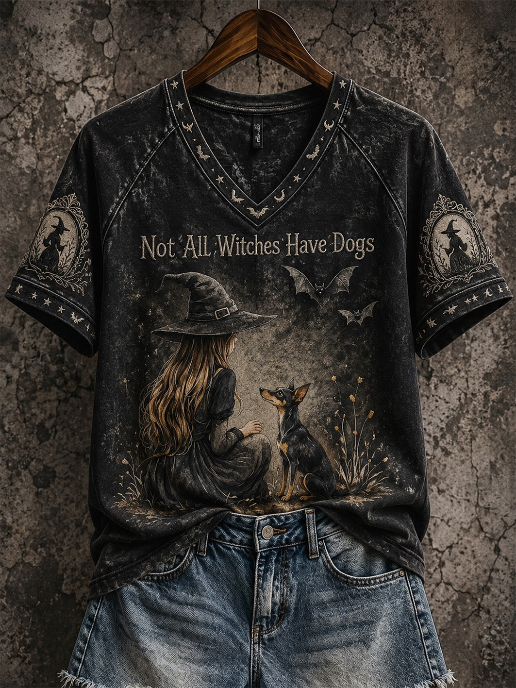 Women's Halloween Witch And Dog Pattern Printed Casual Short Sleeve T-Shirt