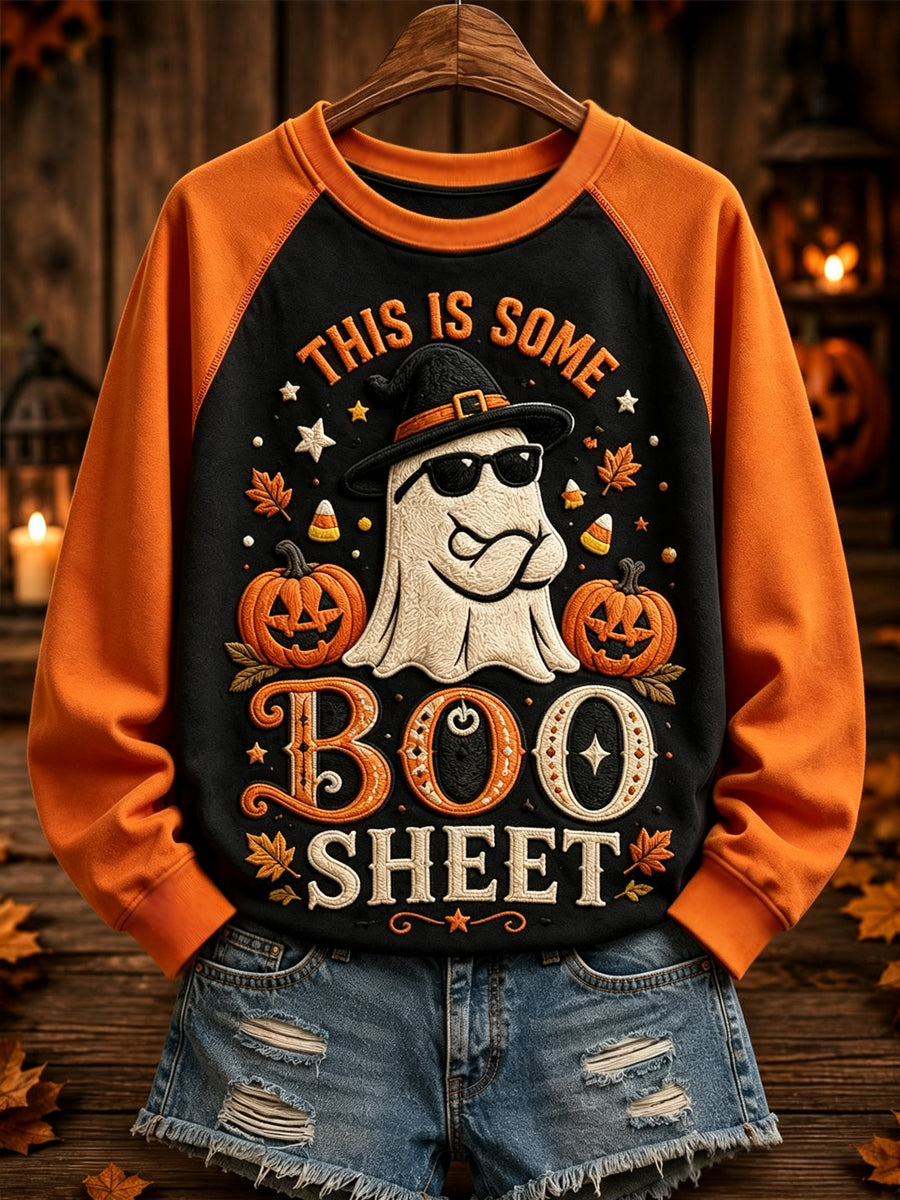 Women's Funny Halloween Ghost There Is Some Boo Sheet Print Casual Sweatshirt