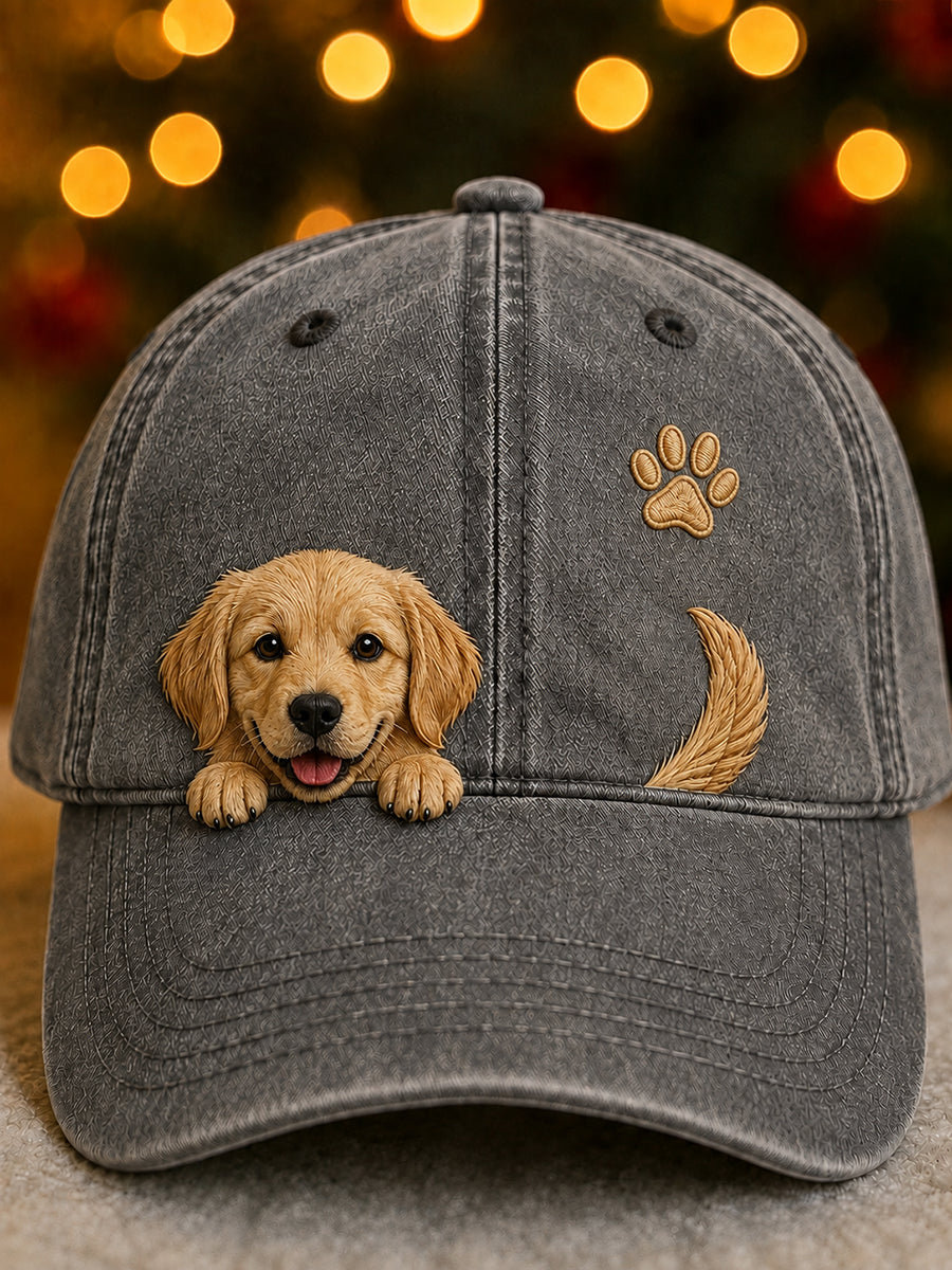 Cute Peeking Golden Retriever & Paw Print Unisex Hat