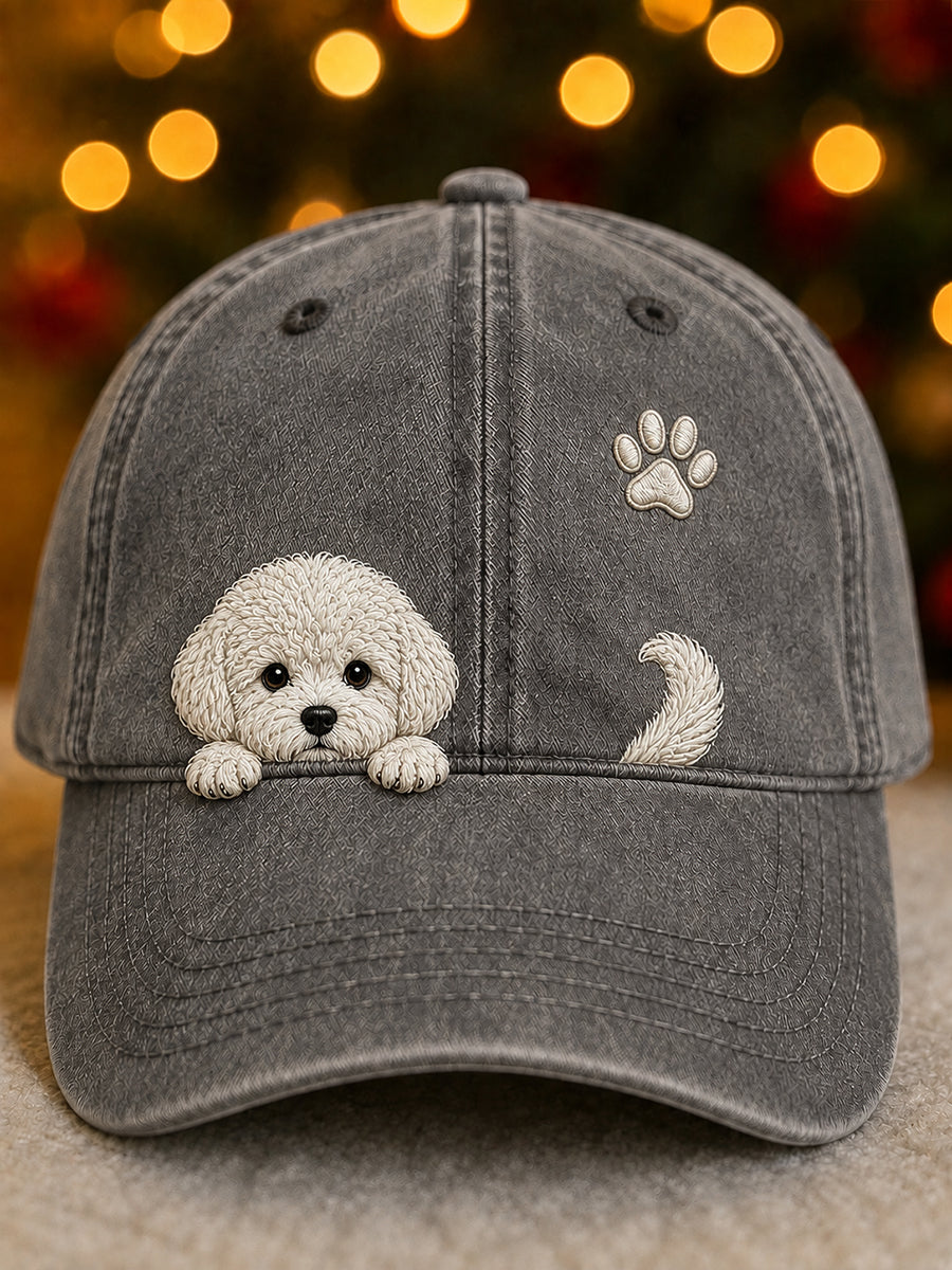 Cute Peeking Bichon Frise & Paw Print Unisex Hat