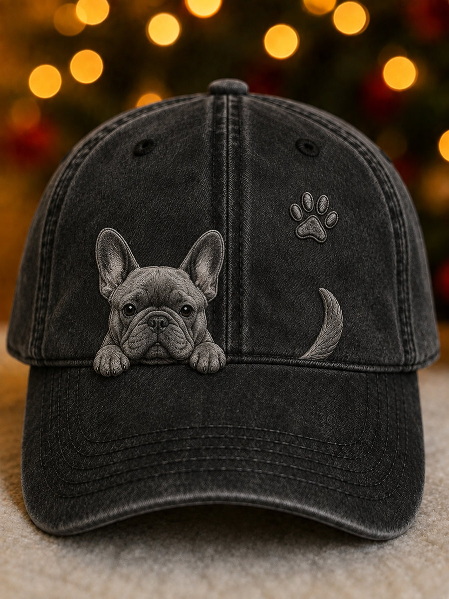 Cute Peeking French Bulldog & Paw Print Unisex Hat