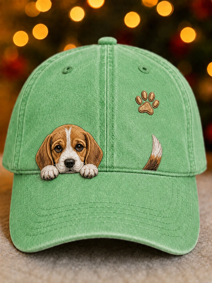 Cute Peeking Beagle & Paw Print Unisex Hat