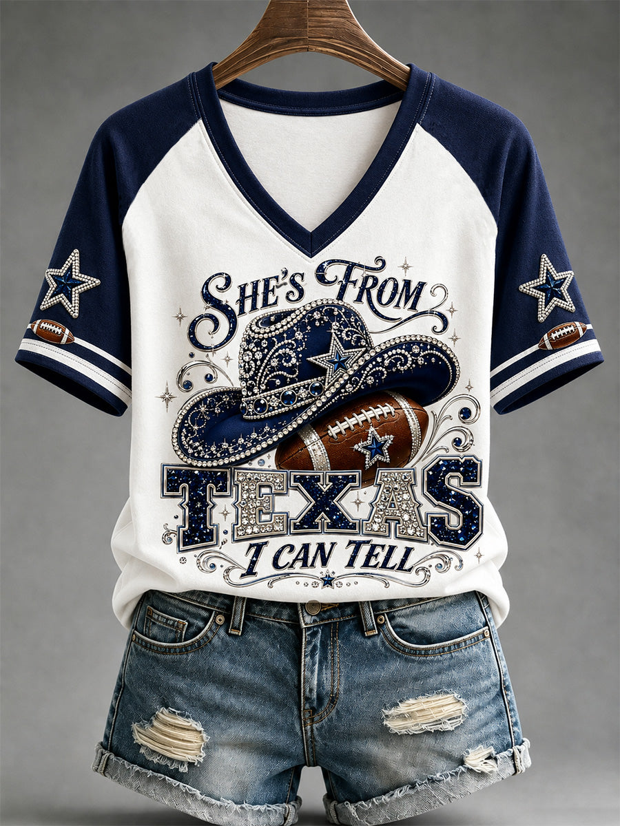 Women's Football Gameday Gift For Football Fans Casual V-Neck Tee
