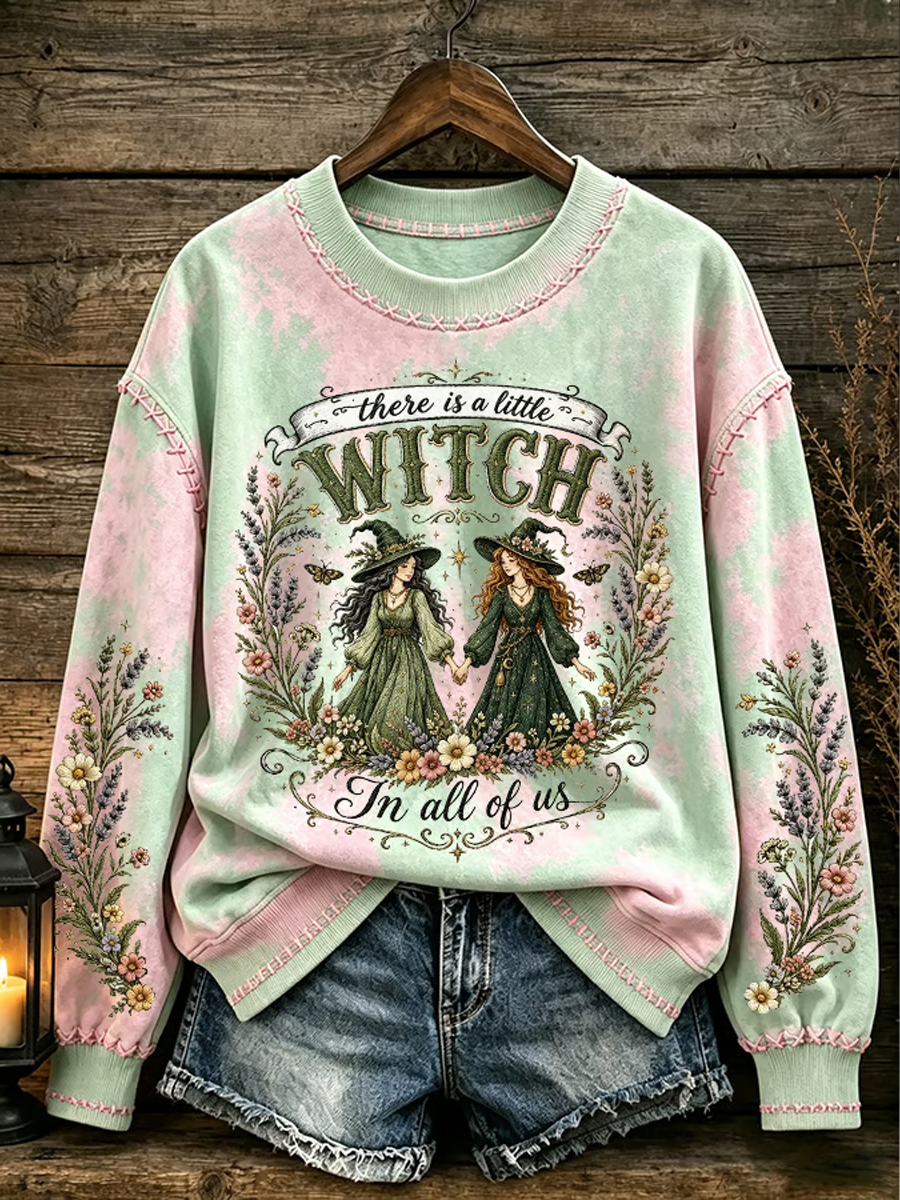 Women's Halloween witch print Regular Sweatshirt