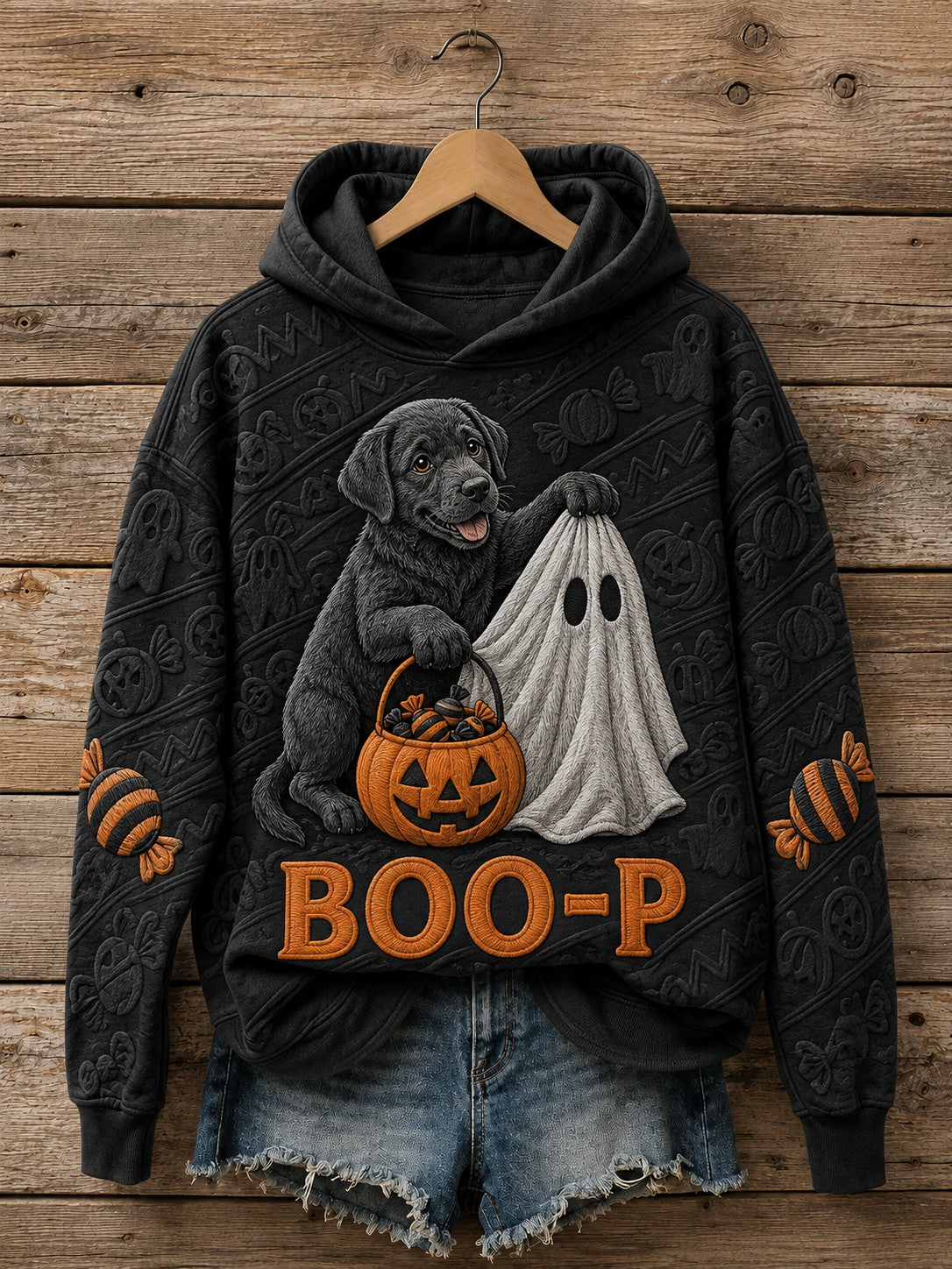 Women's Halloween Boo-P Dog Printed Hoodie