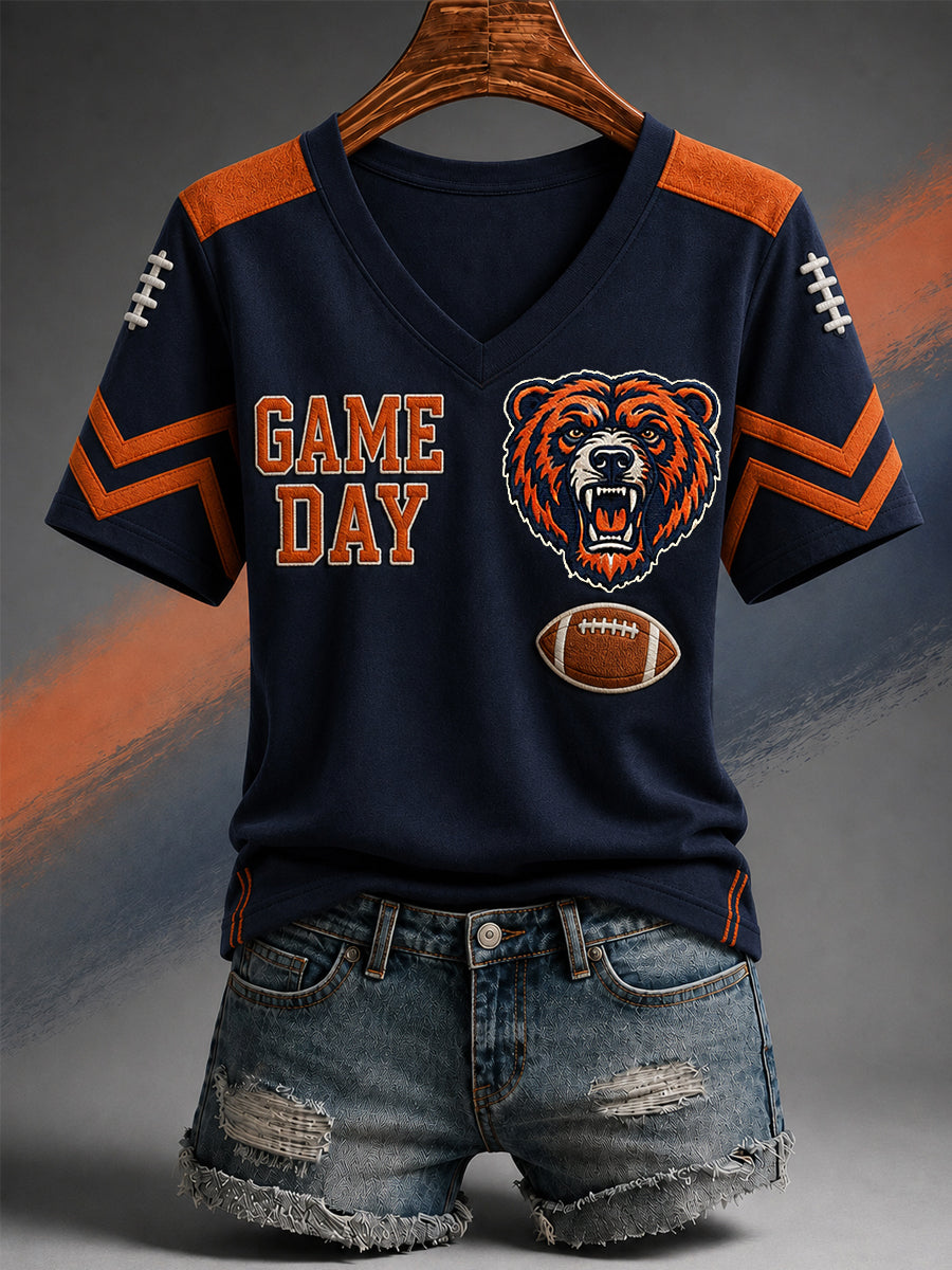 Women's Football Gameday Gift For Football Fans Casual V-Neck Tee