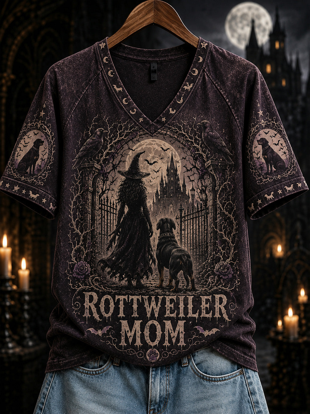 Women's Halloween Witch And Dog Pattern Printed Casual Short Sleeve T-Shirt