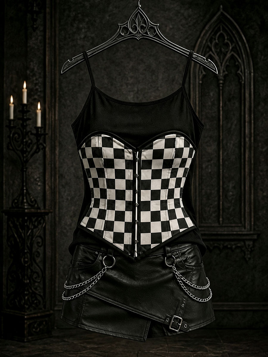 Women's Gothic Black and White Check Vests