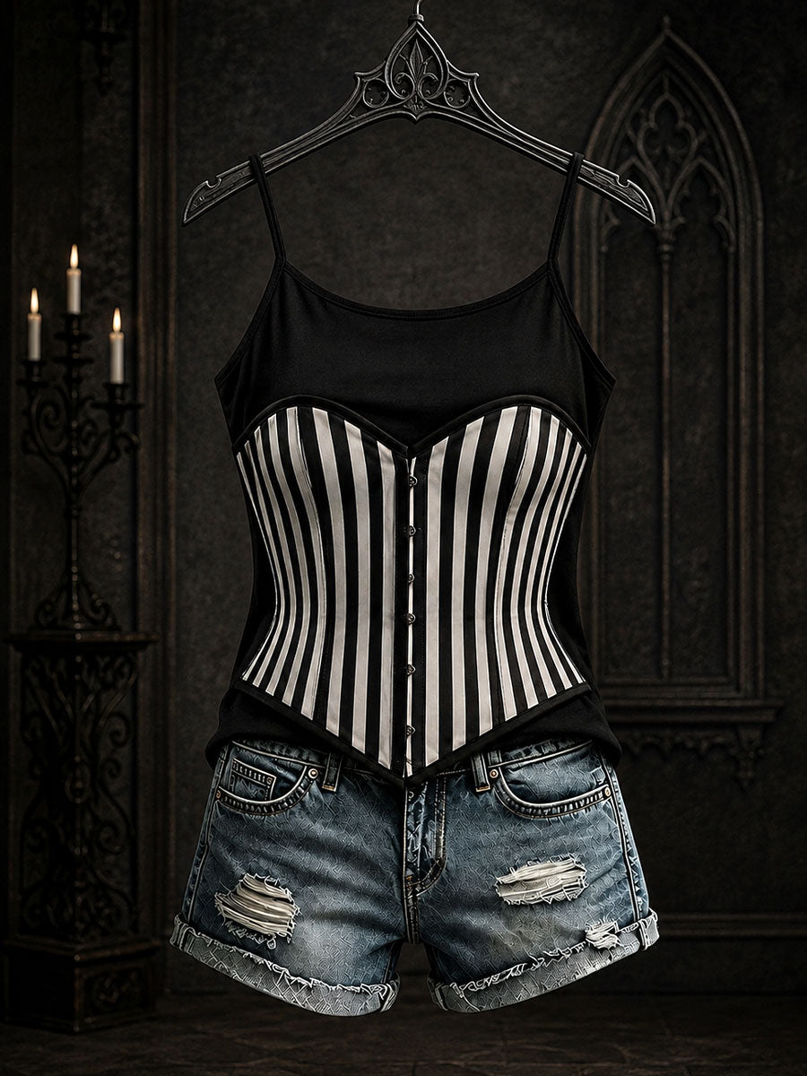 Women's Gothic Black and White Striped Vests