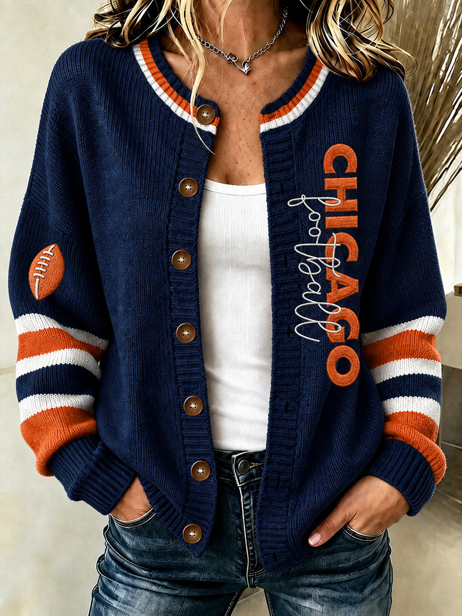 Women's Football Gameday Gift For Football Fans Cardigan-Style Knit Jacket