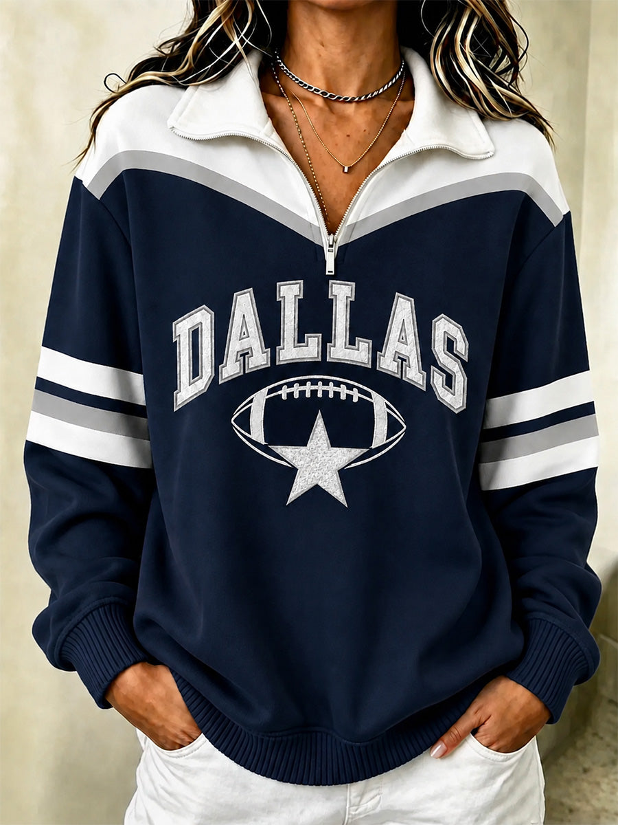 Women's Football Gameday Gift For Football Fans Casual Zip Up Sweatshirt