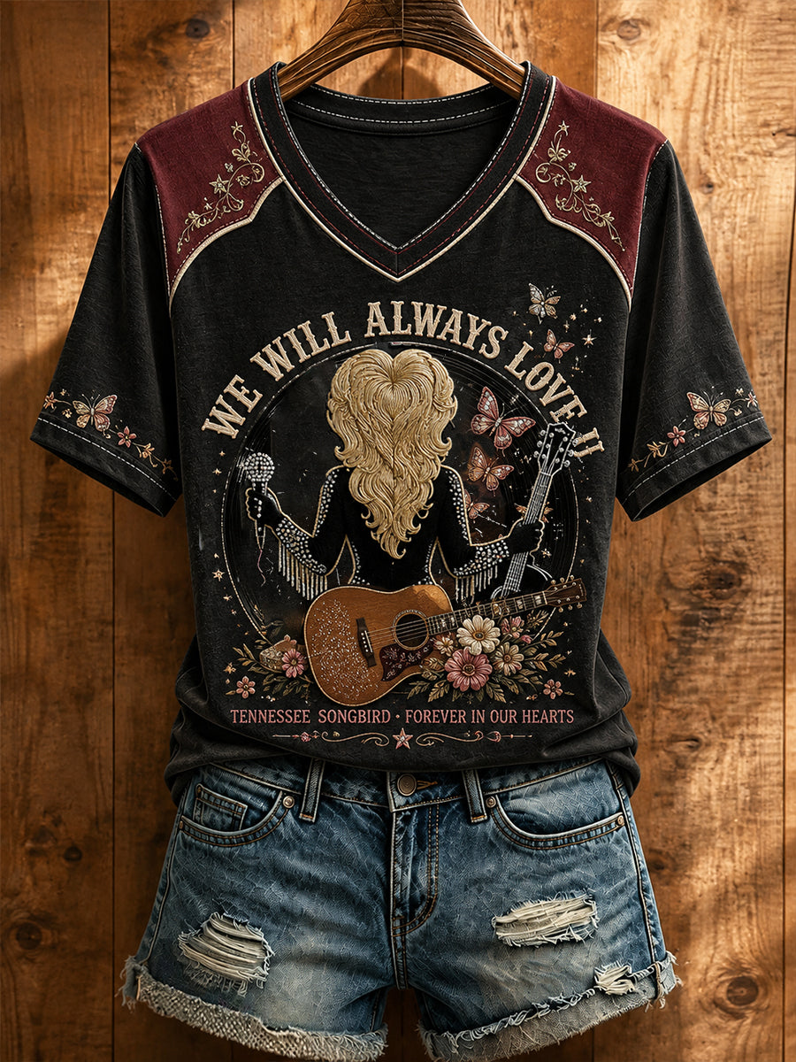 Women's Rip Country Music Lover Queen of Country Printed T-shirt