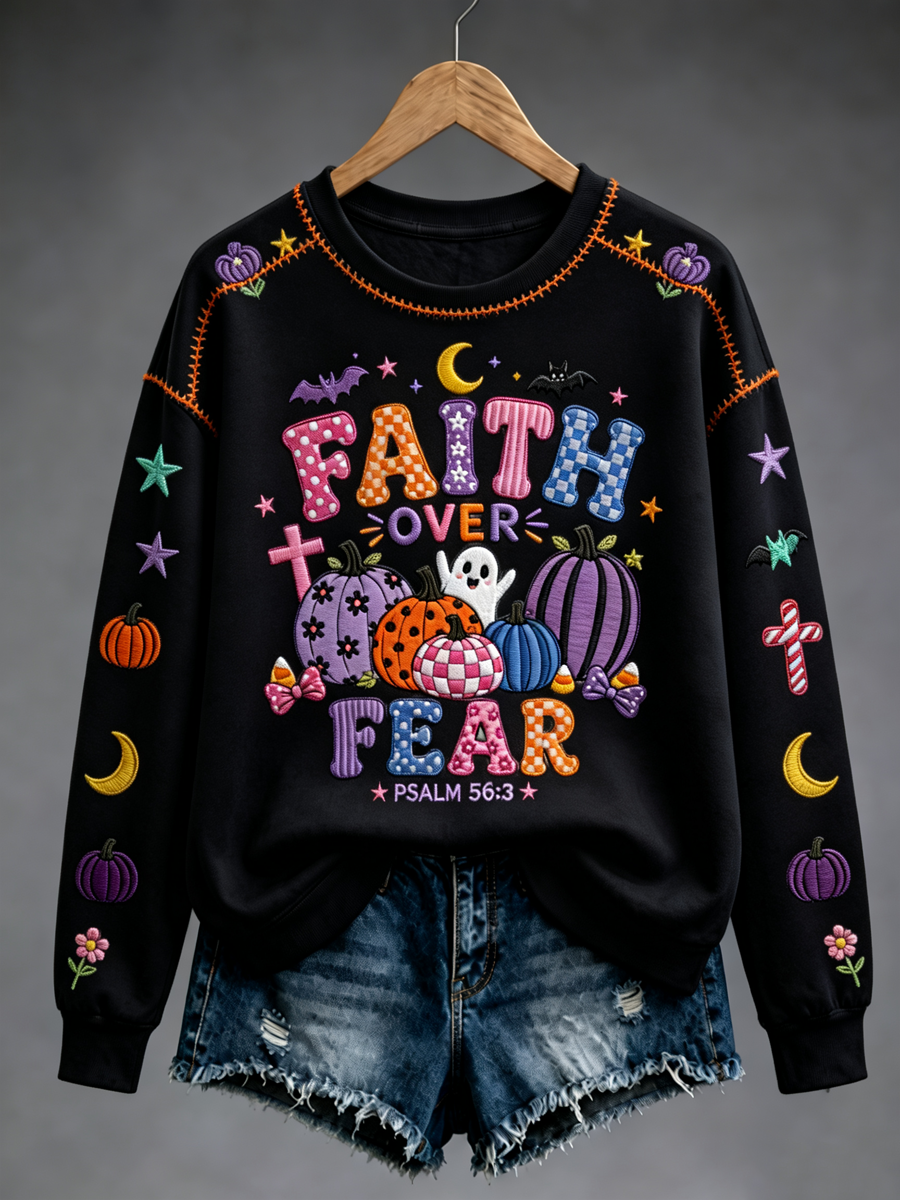 Women's Faith Over Fear Halloween Regular Sweatshirt