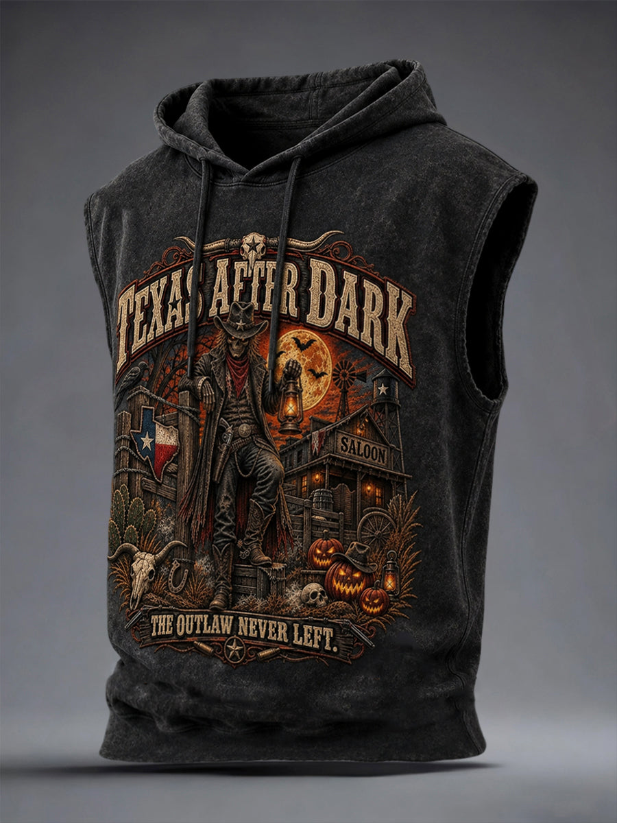 Men's Texas Halloween Print Sleeveless Hooded Sweatshirt